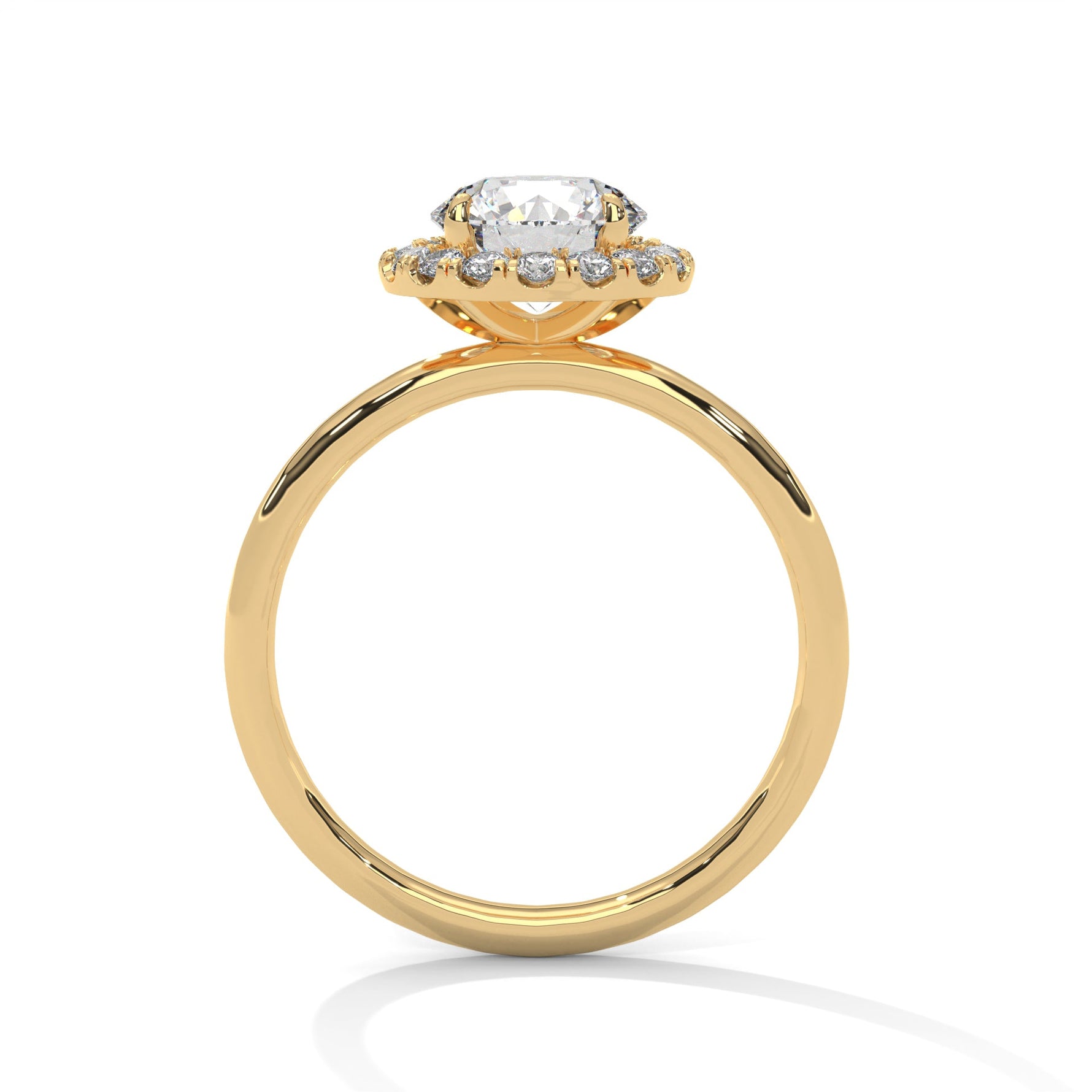Gold ring with a large diamond on a white background 