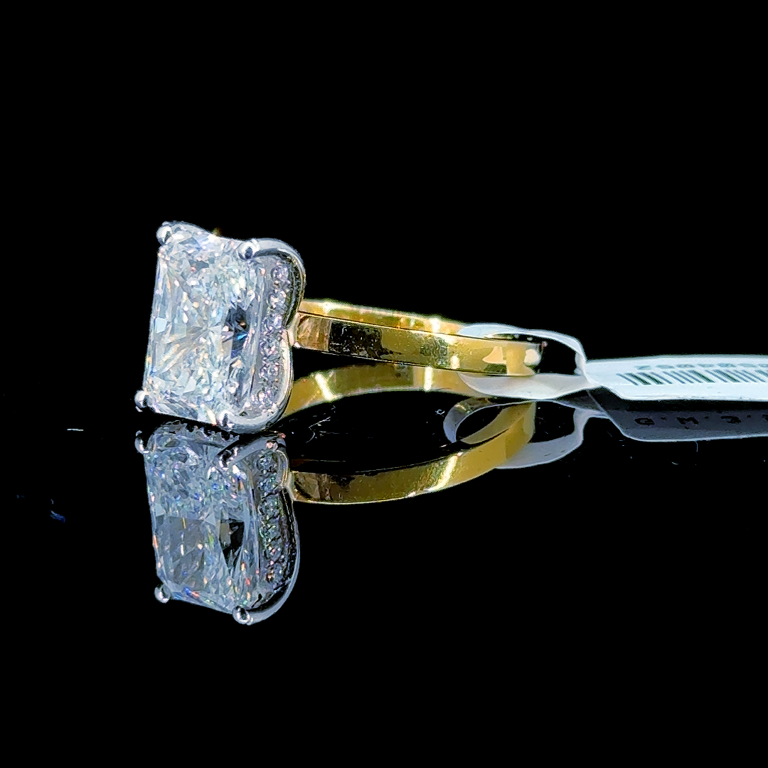 3.32 Carat Radiant Lab Diamond Yellow Gold 3.56 Gram 14K Engagement Ring - Size: 3.75