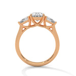 Rose gold ring with a large diamond on a white background 