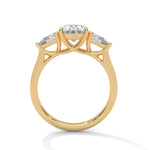 Gold ring with a large diamond on a white background 
