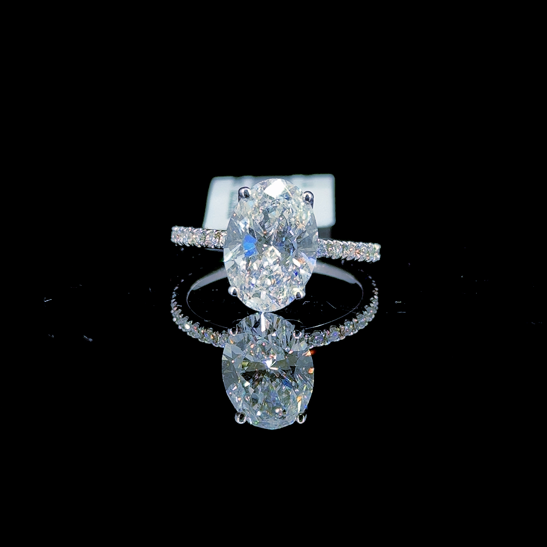 3.44 Carat Oval Lab Diamond White Gold 3.03 Gram 14K Engagement Ring - Size: 5.75