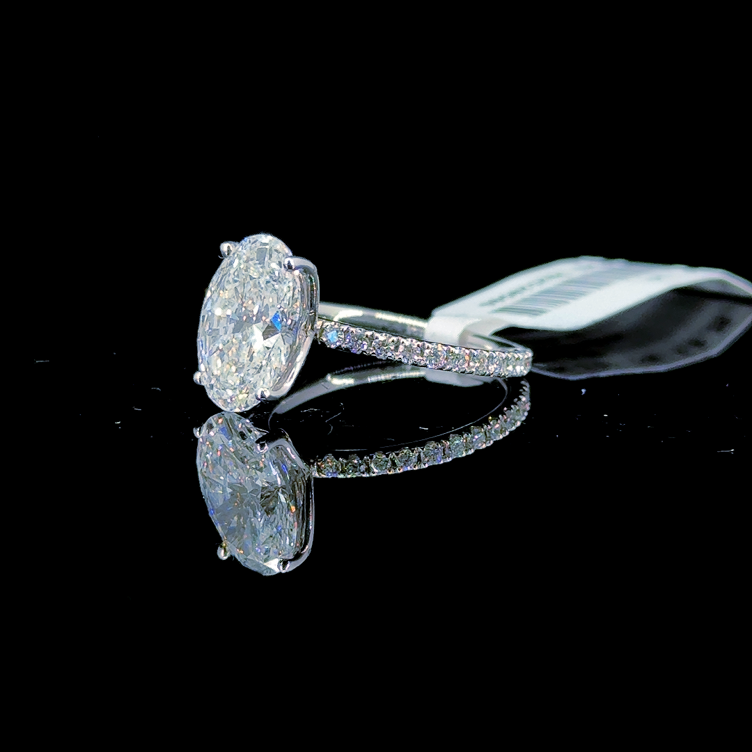 3.44 Carat Oval Lab Diamond White Gold 3.03 Gram 14K Engagement Ring - Size: 5.75