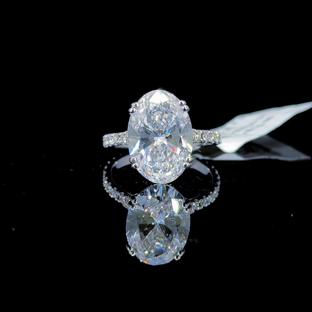 6.01 Carat Oval Lab Diamond White Gold 2.86 Gram 14K Engagement Ring - Size: 6