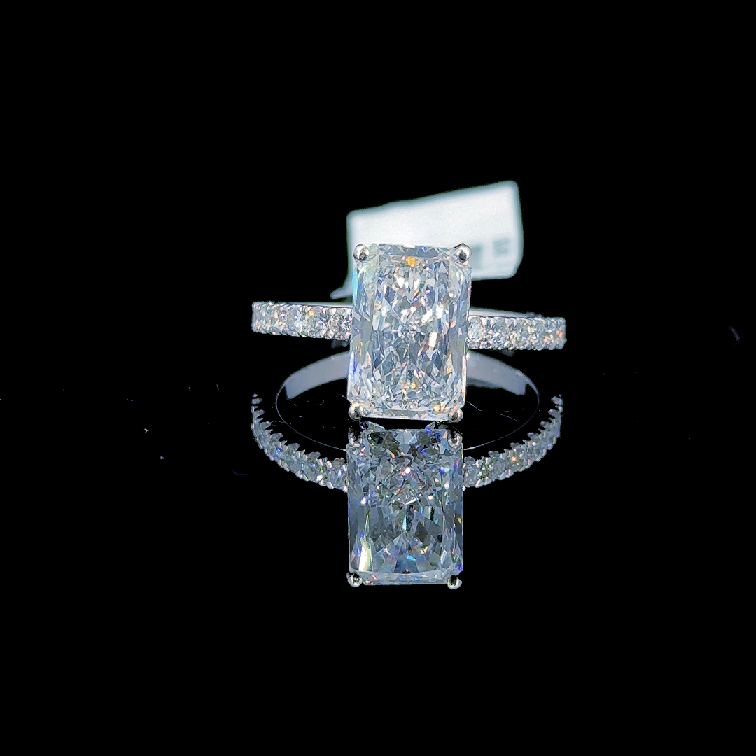 3.50 Carat Radiant Lab Diamond White Gold 3.33 Gram 14K Engagement Ring - Size: 7
