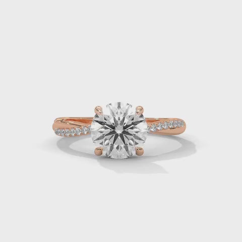 Round Brilliant Diamond Engagement Ring with Twisted Pavé Band