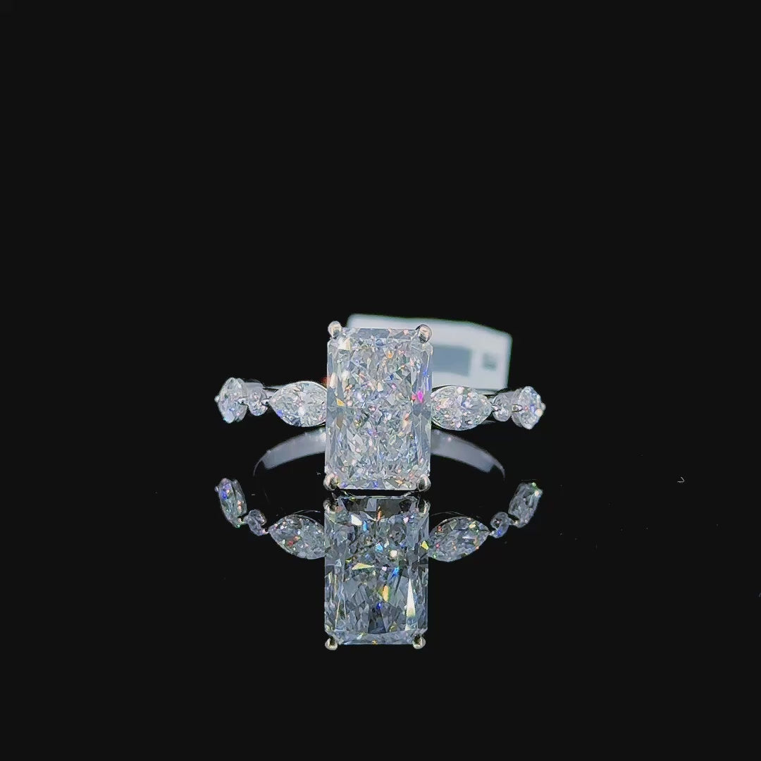 3.69 Carat Radiant Lab Diamond White Gold 3.55 Gram 14K Engagement Ring - Size: 7