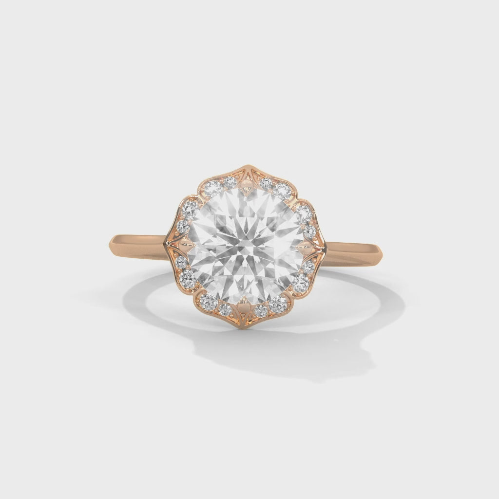 Vintage-Inspired Round Diamond Floral Halo Ring