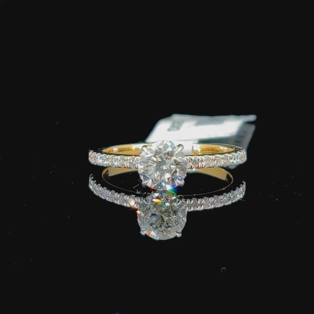 1.44 Carat Round Lab Diamond Yellow Gold 2.53 Gram 14 Karat Engagement Ring - Size: 7