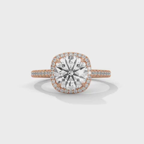 Round Brilliant Halo Engagement Ring with Pave Band